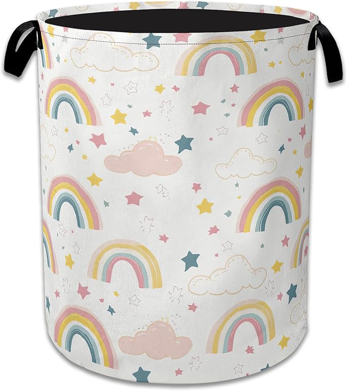Rainbow Star Cloud Laundry Basket Collapsible Laundry Hamper, Oxford Cloth Storage Bin for Room/Bathroom/Bedroom/Dormitories 16" X 20.8"