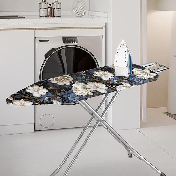 Flashideas Flower Print Ironing Board Cover with Elastic Edge Non Stick Scorch Stain Resistant Cover Heavy Duty Iron Pad Covers Standard Boards with Hook and Loop Fastener Strap