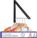 Single Foldable Clothing Rack, Wall-Mounted Retractable Clothes Hanger for Laundry Dryer Room, Hanging Drying Rod, Small Collapsible Folding Garment Racks, Dorm Accessories (Black)