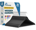 Lifemaster Wooden Hanger Set - 30 Pieces Non-Slip Versatile Closet Space-Saving Hanger Set for Suit, Coat, Camisole, Jacket, Pants, and Dresses with 360° Swivel Hook - Black