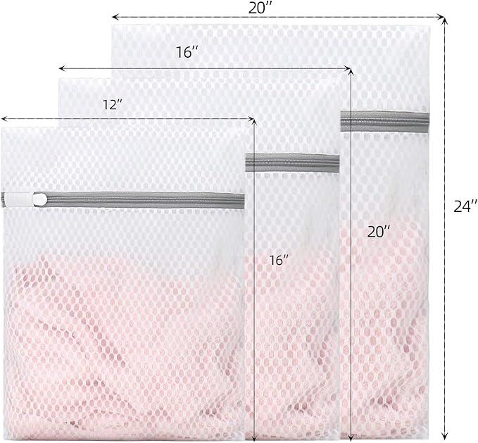 3 Pcs Honeycomb Mesh Laundry Bags， Durable and Reusable Wash Bag Travel Organization Bag for - Protect Clothes in Washing Machine - 1 Large 1 Medium 1 Small