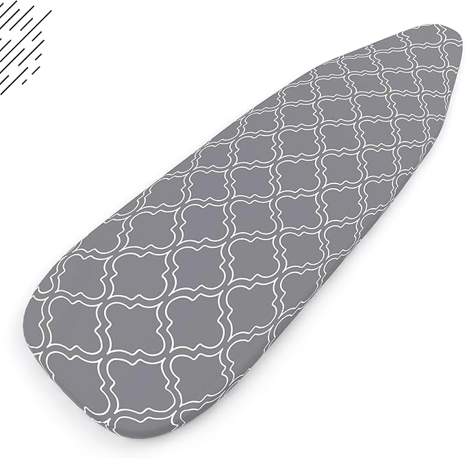 Encasa XO Ironing Board Cover and Pad 54"x18" - Thick 3mm Felt Padding, Drawstring Tightening & Lock, Easy Fit, Scorch & Stain Resistant, Fits X-Large Ironing Board - Grey Tiles