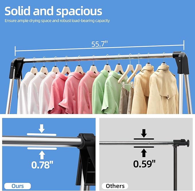 APEXCHASER Clothes Drying Rack Foldable, 55 Inch Laundry Rack Indoor Outdoor with Travel Friendly Design, Collapsible for Home, Camping, RV Use, Sliver
