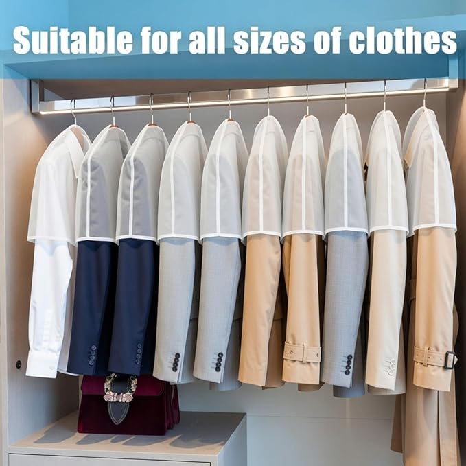 Patelai 8 Pcs 2" Gusseted Shoulder Covers for Hanging Clothes 24" Length x 12" High Plastic Garment Dust Covers Protectors for Closet Storage Suit, Coats, Jackets, Dress Closet Storage (Translucent)