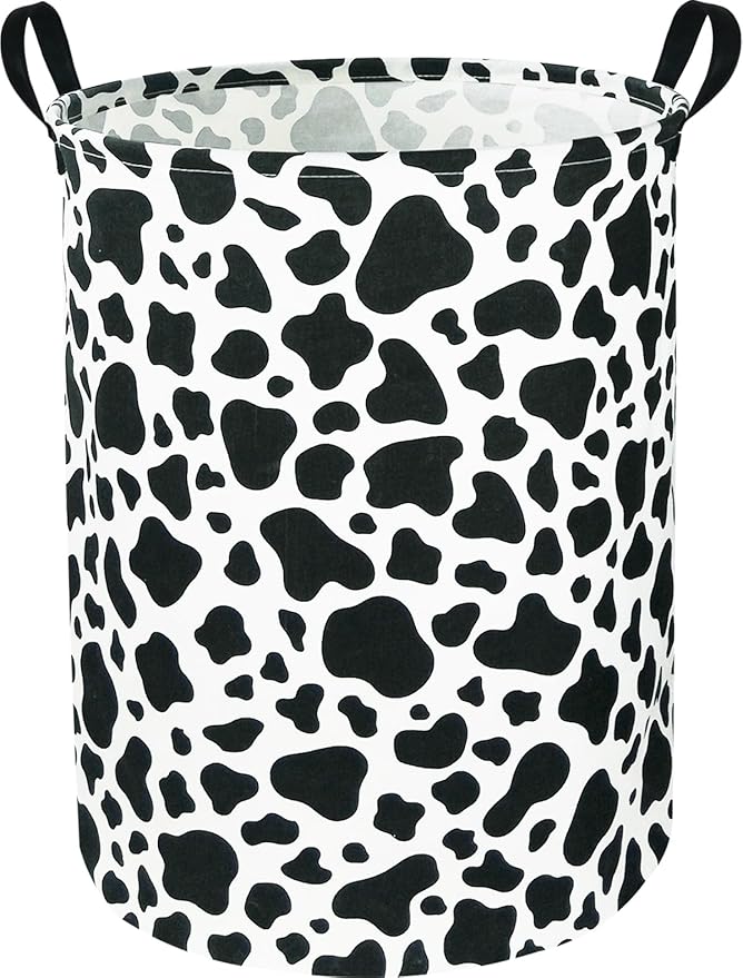 Cow Laundry Basket,Collapsible Nursery Hamper,Waterproof Storage Bin with Handles for Bedroom,Room Decor,Gift Basket(Cow Stria)