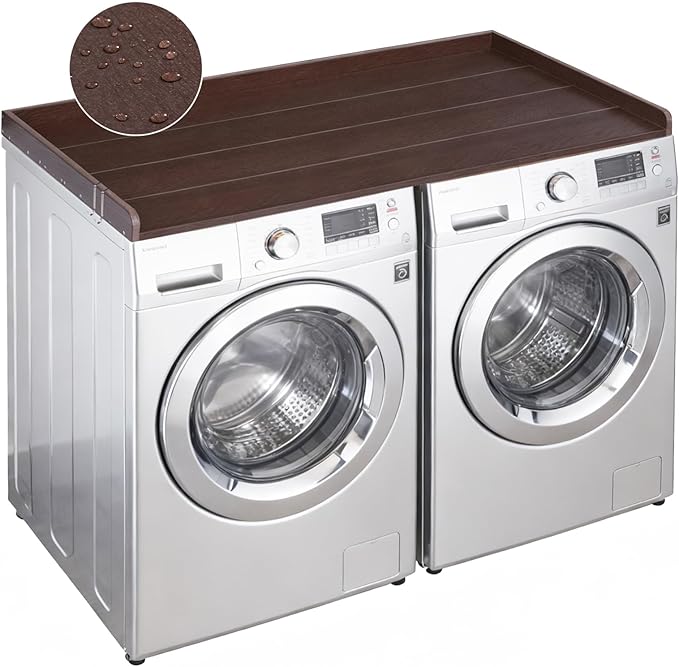 Chortmok Washer Dryer Countertop, HDPE Laundry Countertop with Edge Rails, No-Installation-Brown