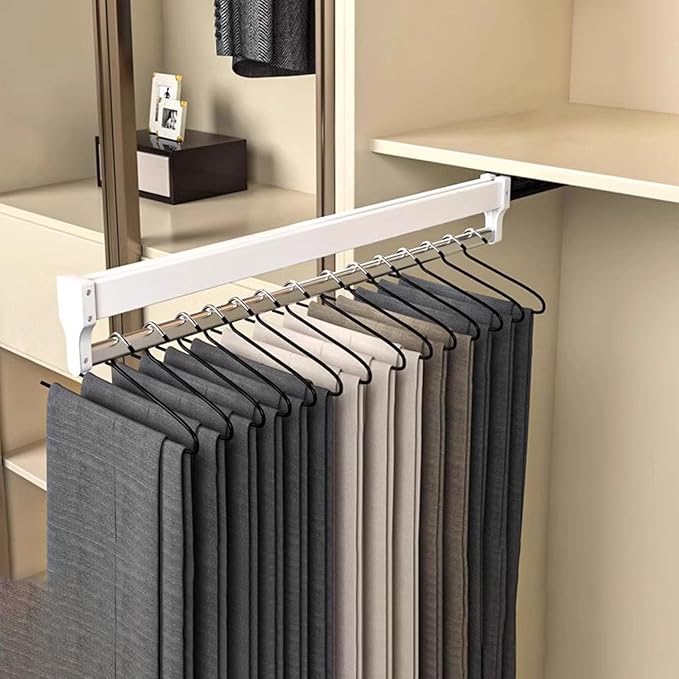 ZandN Closet Clothes Hanger Rail,Pull-Out Closet Rod,Pull Out Clothes Hanger Rail for Closet,Wardrobe Clothing Rail,Closet Organizer Rack (White, 50cm/19.68in), PH0624