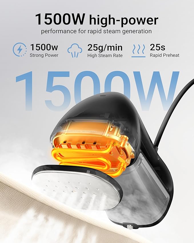 Bear Steamer for Clothes, 1500W Powerful Handheld Garment Steamer with 240ml Tank, 25s Fast Heat-Up Fabric Wrinkle Remover, Portable Travel Steam Iron for Home, Office & Travel (120V)