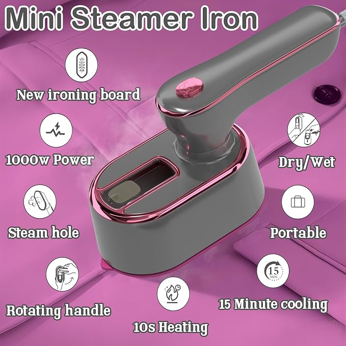 Travel Steamer Iron for Clothes Mini - Portable Ironing Machine Travel Small Size Portable Steamer Travel College Dorm Home Essentials (LightGrey)
