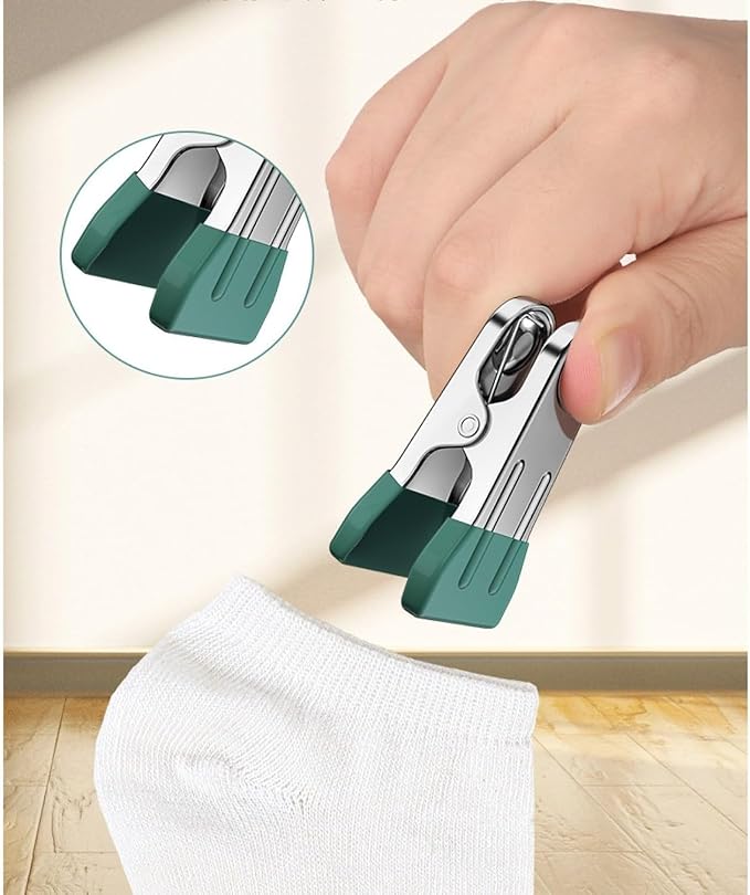 Drying Rack for Sock, Stainless Steel Sock Drying Rack with 24 Clips, Swivel Hook Windproof Hanger for Sock, Bras, Towel, Underwear, Laundry, Hat, Scarf, Pants, Gloves (Green)