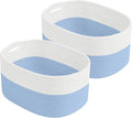 Cotton Rope Storage Basket, 15x10x9 Inches, Woven Basket for Shelves, Clothes, Towels, Books, and Laundry, White Blue (2 Pack)