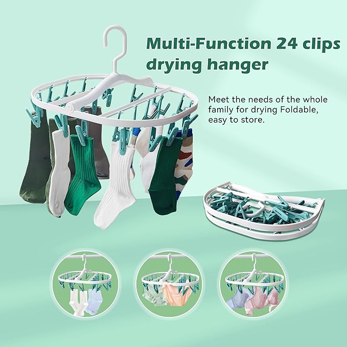 Premium Plastic PP Drying Hanger, Anti-Rusty Drying Rack for Clothes, Socks, Lingeries, Delicates, Drying Hanger with 24 Clips for Baby Clothes, Towels