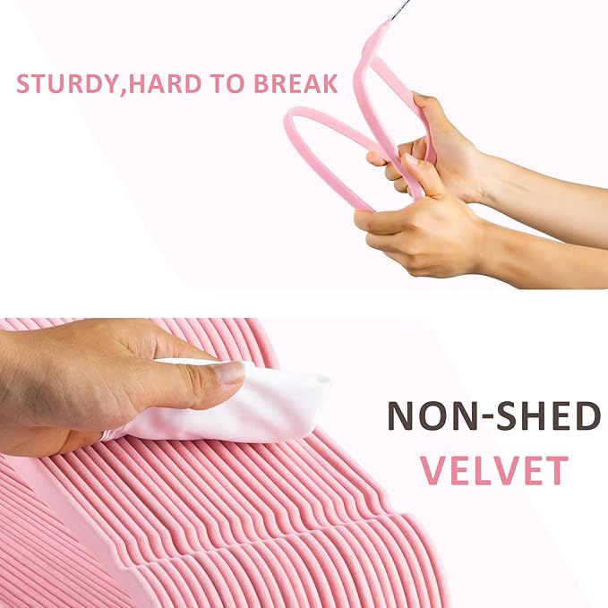 ELONG HOME Pink Slim Velvet Hangers, 50 Pack with 360 Swivel Hook, Non-Slip Heavy Duty for Coats, Pants & Dress Clothes