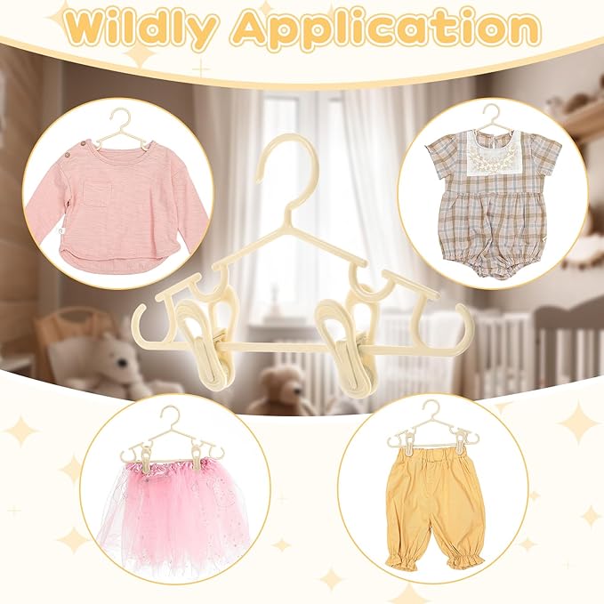 Hsei 5/10/40 Pack Baby Hangers with 10/20/80 Clips, Plastic Kids Pants Hangers for Nursery Closet Top and Bottom Clothes Hanger Set for Newborn Infant Toddler(120 Packs Total,Ivory,10.6 Inch)