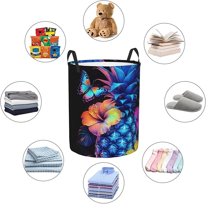 Pineapple Print Laundry Basket For Storage Bins Gift Baskets Bedroom Clothes Hamper