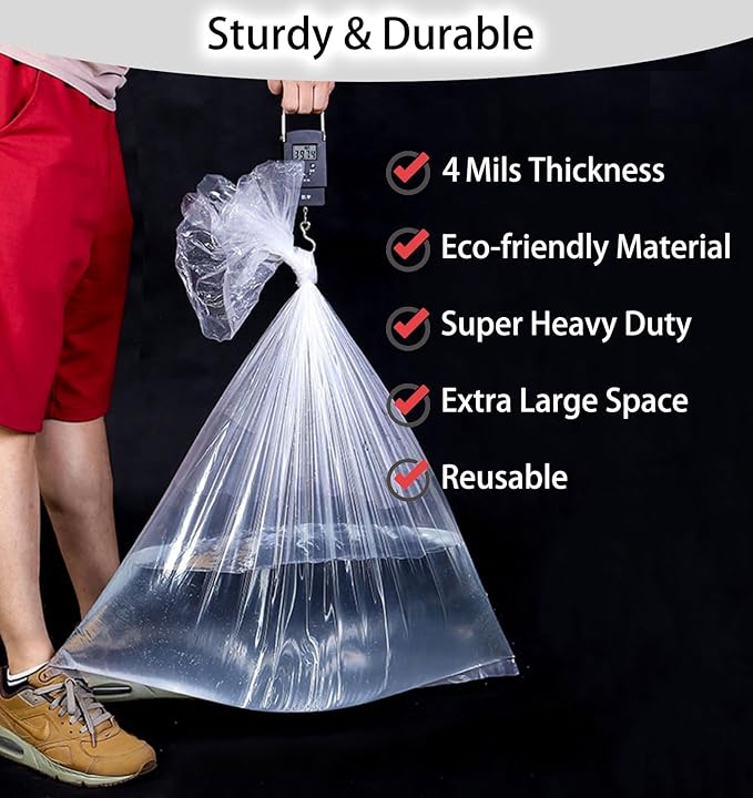 31x62 inches Extra Large Clear Drawstring Dust Covers Plastic Storage Bags Set of 4 Multi-Purpose for Storage and Keeping Luggage, Suitcase Good for Household Organizing Reusable