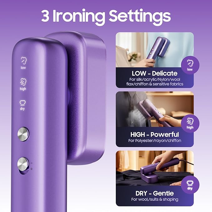 Travel Steamer for Clothes, Portable Handheld Steamer 100-230V Dual Voltage, 15s Heat UP, 10 Minute Continuous Stem, 2 IN 1 Steamers & Iron, Travel Size for Global & Europe