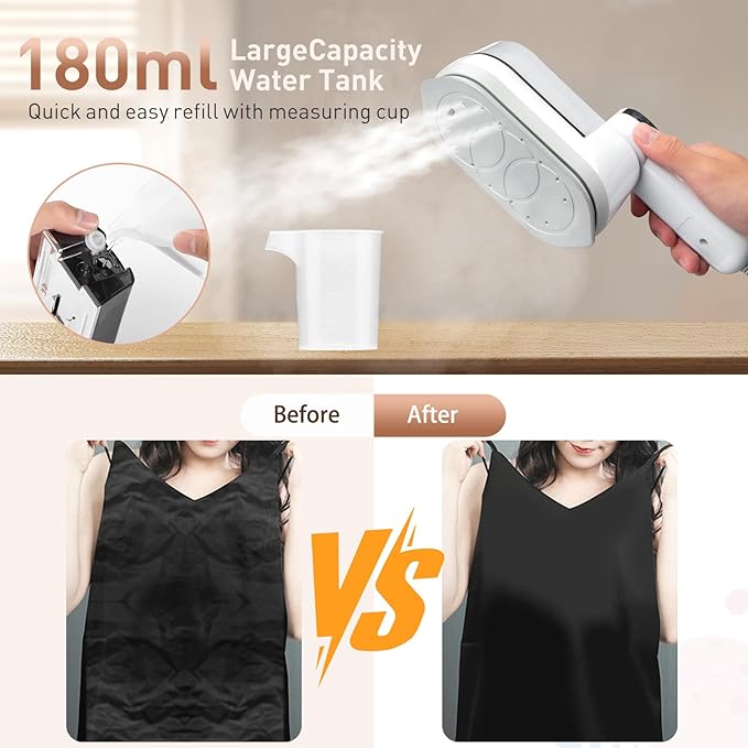 Travel Steamer for Clothes， 4-Speed Steam Adjustable Handheld Iron with LCD Display Screen, 5S Rapid Preheating 1300W Clothes Hanging Ironing Machine, Suitable for Home, Dormitory & Travel (White)