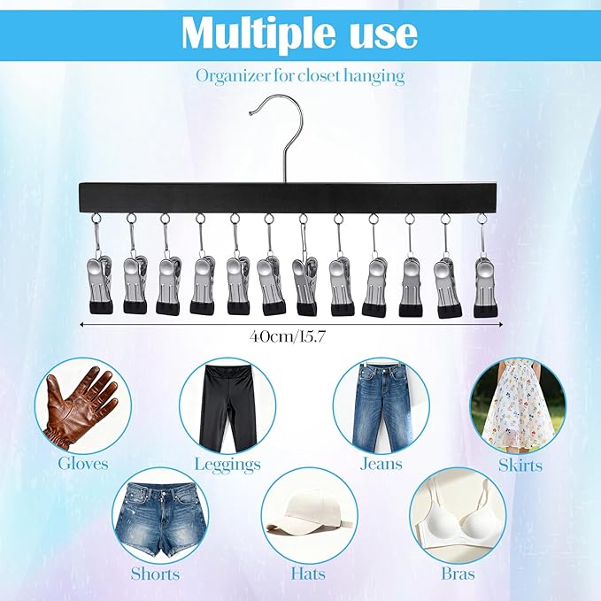 Legging Organizer for Closet 4 Pack, Pants Leggings Hangers with 12 Clips, Holds 48 Pants, Jeans, Hats, Shorts, Socks, 360° Rotating Space Saving Hanging Clothes Organizer for Closet Storage