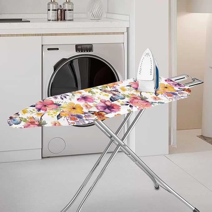 Flower Ironing Board Cover Stain Resistant Over The Door Ironing Board Cover with Elastic Edge Standard Size 15x54 inch and Thick Padding