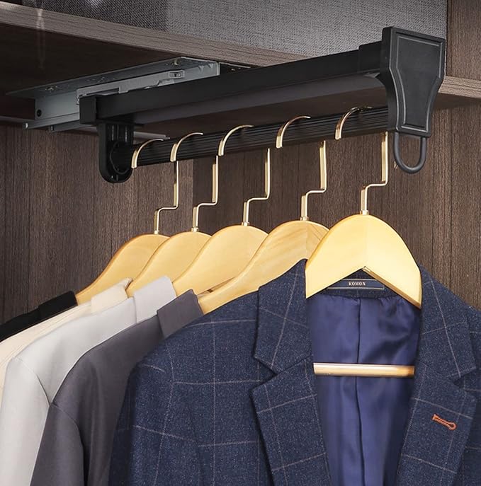 Adjustable Pull-Out Clothes Hanger Rod, Extendable Wardrobe Clothing Rail, Closet Clothes Hanger Rail