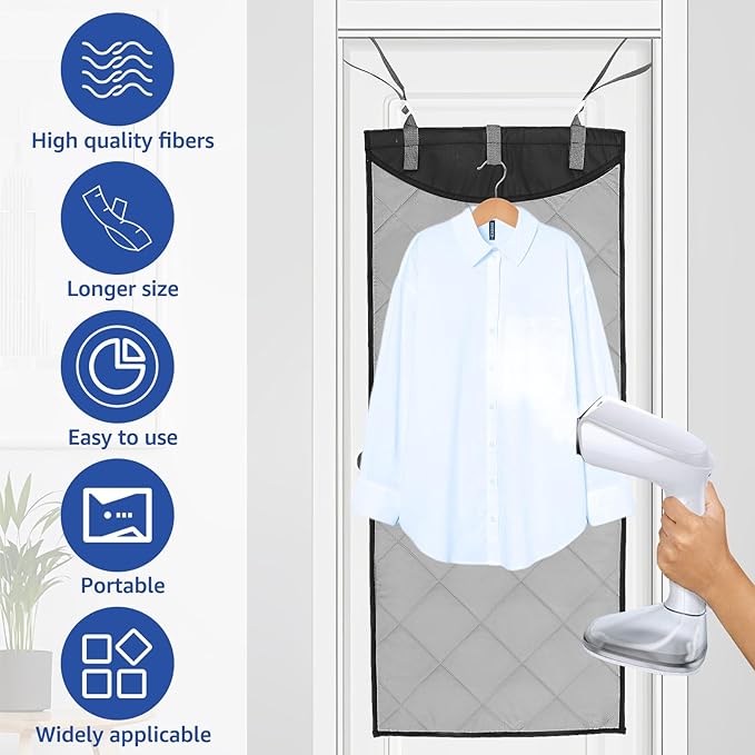 Over The Door Steaming Pad, Heat-Resistant Over The Door Ironing Board Vertical Hanging Over Door Clothes Steamer Pad, Foldable Clothes Press Pad for Steamer Portable Ironing mat for Traveling