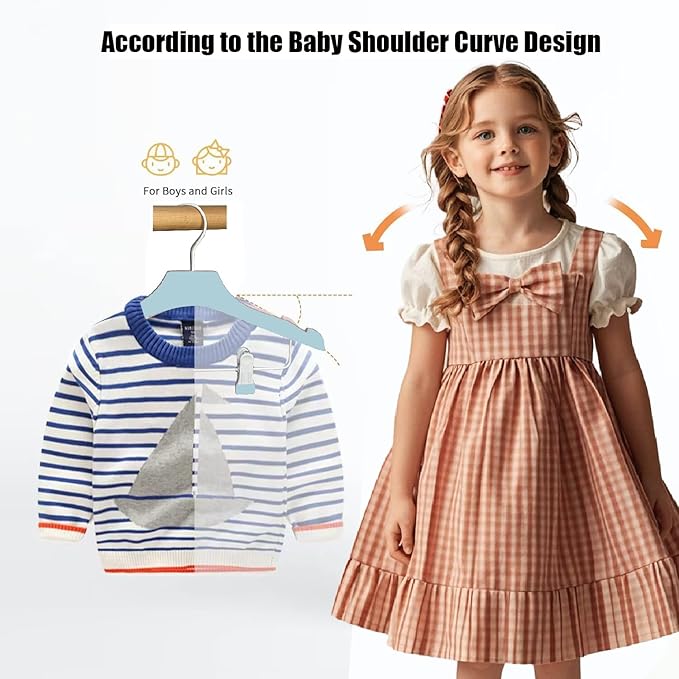 Blue 12.7" Ultra-Thin Wooden Children Closet Clothes Clips Hangers 20PCS Wood Baby Kids Coat Hangers for Infant Toddler Newborn Jumpsuit Pants Skirts Jeans Space Saving Heavy Duty Durable