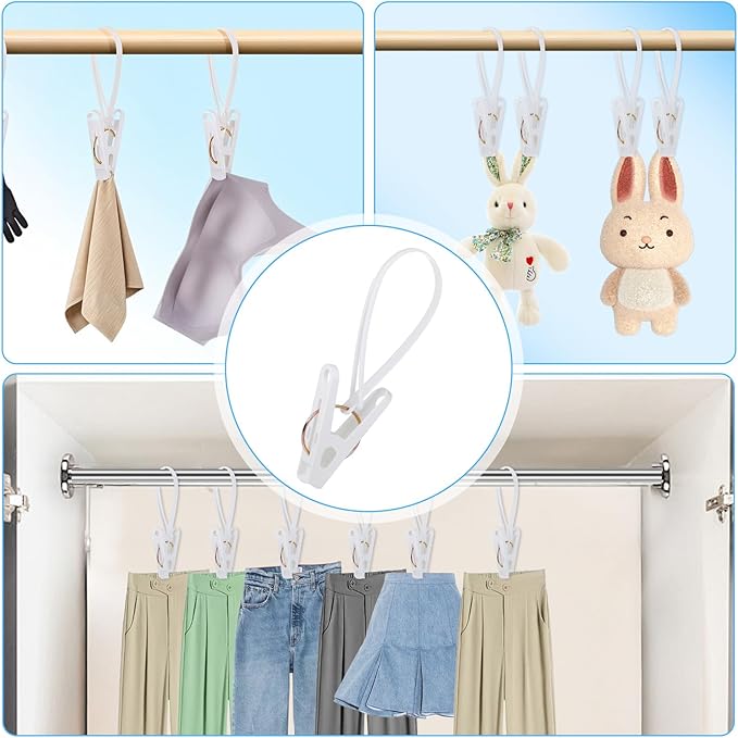 150 Pcs Clothes Pins Clothes Peg Clip Pins with Plastic Rope for Clothesline, Heavy Duty Laundry Hooks Hanging Clips Bulk Windproof Clothes Hanger for Hanging Clothes Socks Pants Bra Underwear Towel