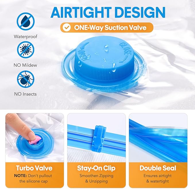 8 Pack Jumbo Vacuum Storage Bags, Vacuum Seal Bags for Clothing with Hand Pump, 80% Space Saver Bags for Clothes, Pillows, Comforters and Blankets, Home Travel Essentials
