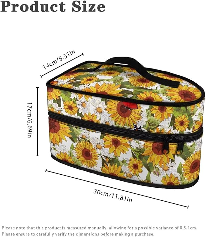 Rchsmod Sunflower Daisy Print Steam Iron Case Steamer Storage Bag Portable Travel Iron Carrier Bag with Handle Lightweight Iron Accessories, Case Only