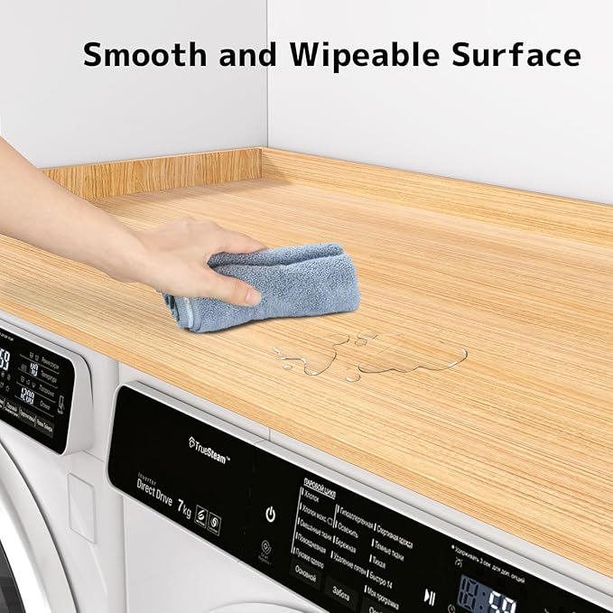 Washer Dryer Countertop 54''W x 27.5" D - Wood Laundry Countertop with Edge Rails, Space-Saving Washer Dryer Topper, Light Wood