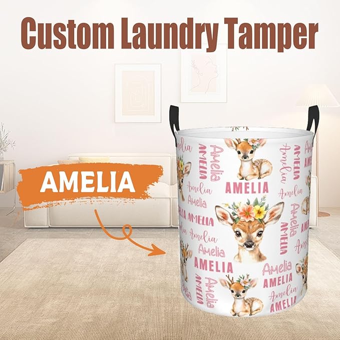 Custom Name Laundry Hamper, Personalized Laundry Basket with Name for Baby Boys Girls, Customized Collapsible Dirty Clothes Hamper Storage with Handles for Bedroom Bathroom Dorm Room Decor