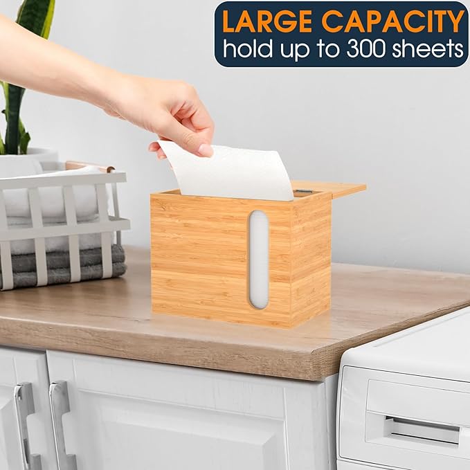 YAJR Laundry Dryer Sheet Holder with Lid, Bamboo Dryer Sheet Dispenser with Clear Window, Dryer Sheet Container for Laundry Room, Farmhouse Laundry Sheet Holder