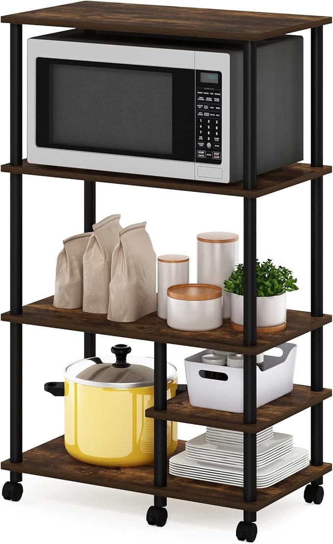 Furinno Turn-N-Tube 4-Tier Toolless Kitchen Storage Shelf Cart, Amber Pine/Black