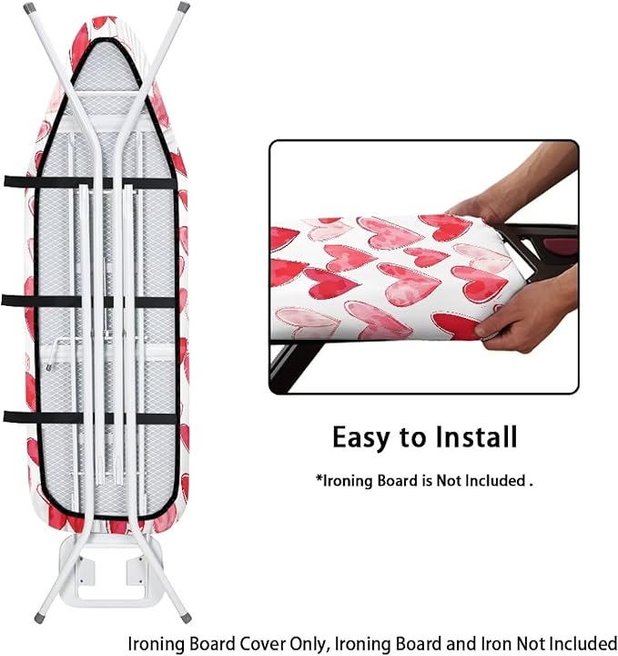Love Red Heart Ironing Board Cover 15″x54″ Valentines Day Ironing Pad Covers with Elastic Edge Scorch Resistant for Ironing Board for Women