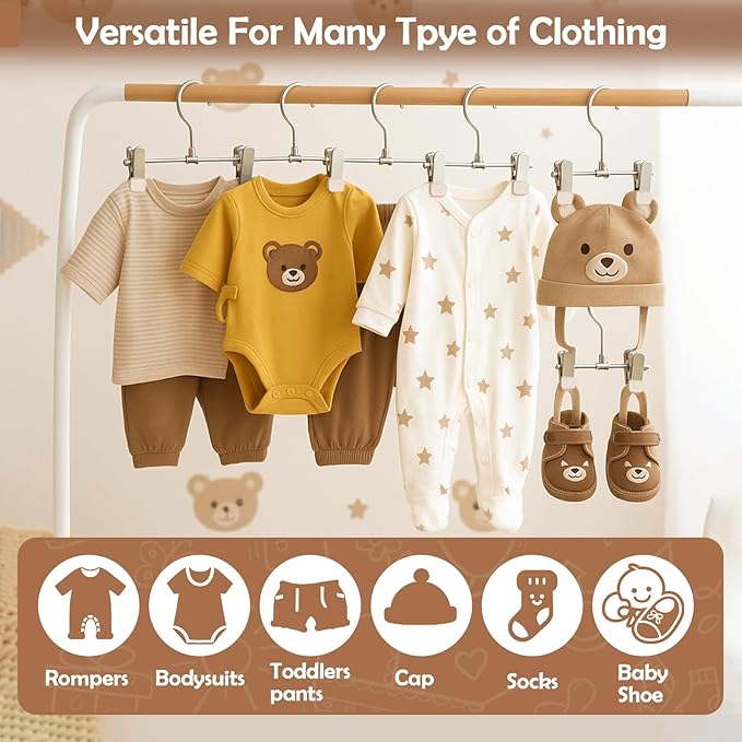 Mity rain 30-Pack Baby Hangers - 360° Rotatable Silicone Clip Kid Hangers, Space-Saving Toddler Hanger,Premium Stainless Steel, Ideal for Newborn & Children Wardrobe Organization.