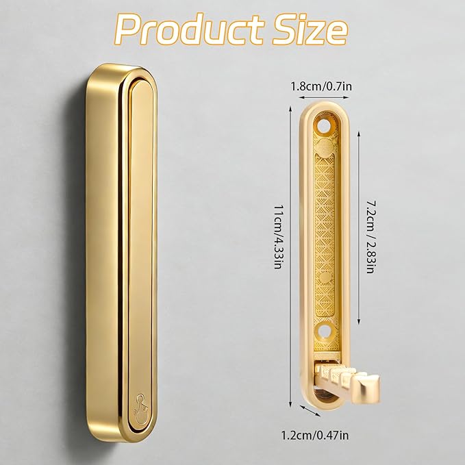 2 Pcs Folding Coat Hooks, 4.33 in Gold Extended Foldable Wall Hooks Heavy Duty Valet RV Hooks Bathroom Towel Hooks Robe Hooks Wall Mounted for Hanging Towels Clothes Coat Hat Bags