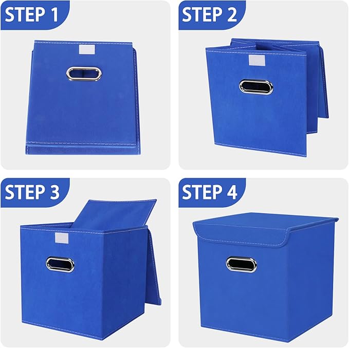Closet Organizers Fabric Storage Bins With Lids Collapsible Cube Storages Organizer Basket With Handles,Storage Boxes for Clothes Storage,Office,Toys,3 Pack,（Dark Blue