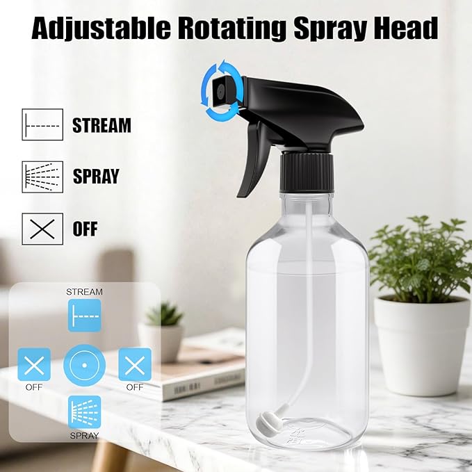 10oz/300ml 360° Spray Bottles (2-Pack) Clear Plastic Small Spray Bottles, Spray at Any Angle to Reach Hard-to-Reach Corners. Ideal for Cleaning, Plants, Gardening, Pets, and Hair