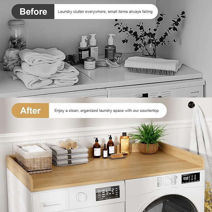Washer Dryer Countertop, 27.5 x 54 Inch Washer and Dryer Countertop for Laundry Room Organization with Edge Wooden, Oak