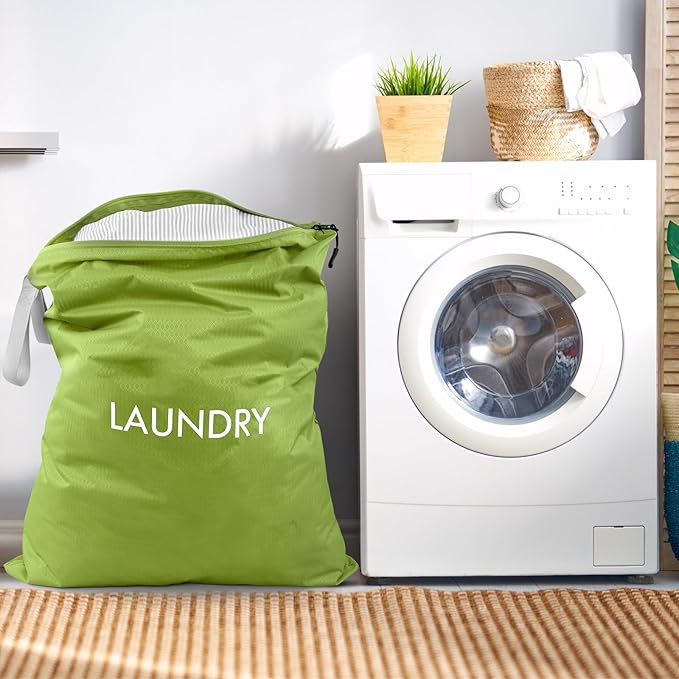 WiseBoy Laundry Bag, 23.6x35 inch Oversized Laundry Bags, Travel Laundry Bag Dirty Clothes Organizer, Nylon Wet Dry Storage Bag for College Dorm, Camping, Caravan, Green