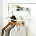 Over The Door Clothes Hanger, Metal Over The Door Hangers for Clothes with 7 Hooks1 Storage Basket For Clothing Hanger Drying Racks for Laundry, Bedroom, Washroom wait（white）