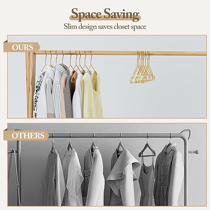Metal Wire Clothes Hangers Bulk 30 Pack with Notches for Standard Size Coats, Shirts, Suits, Camisole, Dresses, Sturdy, Heavy-Duty, Space-Saving, Gold