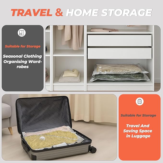 Vacuum Seal Bags for Clothing with Rechargeable Cordless Pump, 18 Pack Vacuum Storage Space Saver Bags, Compression Packing for Clothes Bedding Blanket Pillows Comforters Luggage Travel