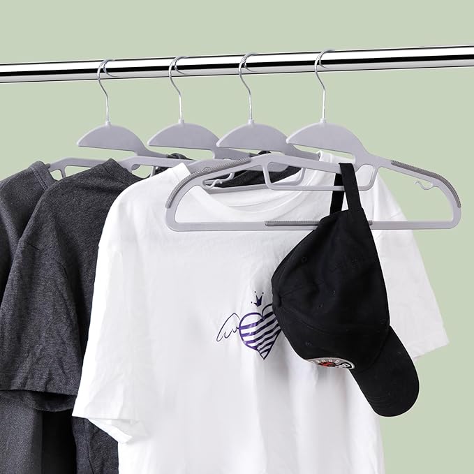 JupiterForce Plastic Hangers 50 Pack, Heavy Duty Coat Hangers, Non-Slip, Space-Saving, 360°Swivel Silver Hook - Clothes Hangers for Closet, Coats, Pants & Dress