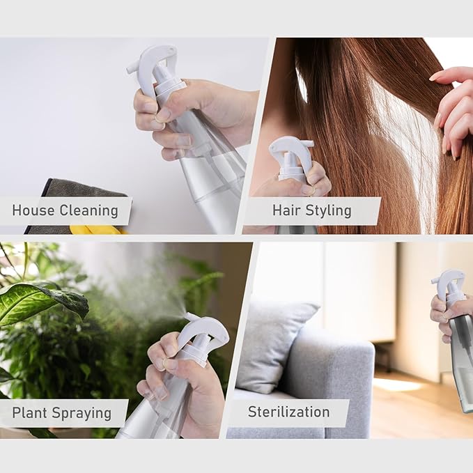 10 oz Continuous Spray Bottle for Hair, Ultra-Fine Water Spray Bottle for Cleaning, Plants, Pets (Plastic, White, 300ml)