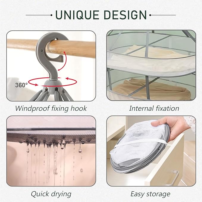 2 Tier Clothes Drying Rack Foldable, 31.5" Mesh Clothes Hanging Dryer, Space Saving Sweater Drying Rack, Laundry Rack,with Internal Fixation, for Clothes, Towels, Underwear, Indoor, Outdoor (2 Pcs)