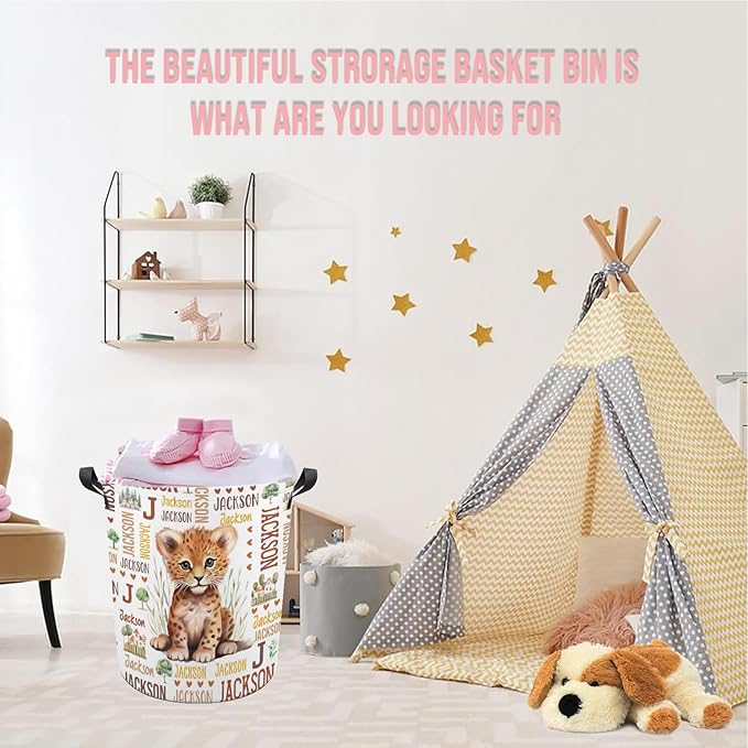 Tiger Laundry Basket,Custom Laundry Hamper with Name,Personalized Tiger Gifts for Boys Girls,Customize Collapsible Laundry Basket for Bedroom Bathroom,M-19.5"X 15.7"