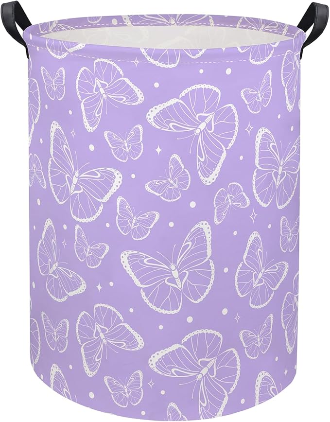 Kids Laundry Basket Baby Hamper Toy Storage Bin for Boys Room Decor Baby Nursery Hamper Gift Baskets for Bedroom Bathroom(Purple Butterfly)