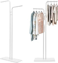 67in-White Clothing Rack with Base, Double Rod Freestanding Coat Rack Hanging Clothes, Bags, Hat and Shoes for Entryway Bedroom Garment Organizer, Clothing Stores Boutique Retail, Studio